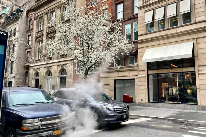 steam rises from a Midtown street